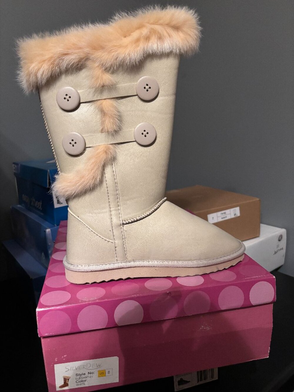 Silver Dew Elegant Genuine Fur Boots Size 8